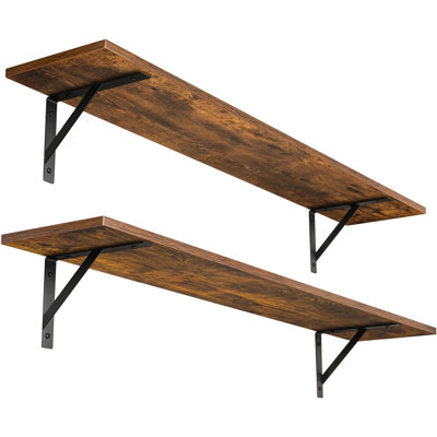 Ensemble de 2 tablettes murales extra longues avec supports en métal robustes - tablettes flottantes robustes pour le salon, la chambre à coucher, la salle de bain, la cuisine - solution de rangement murale polyvalente