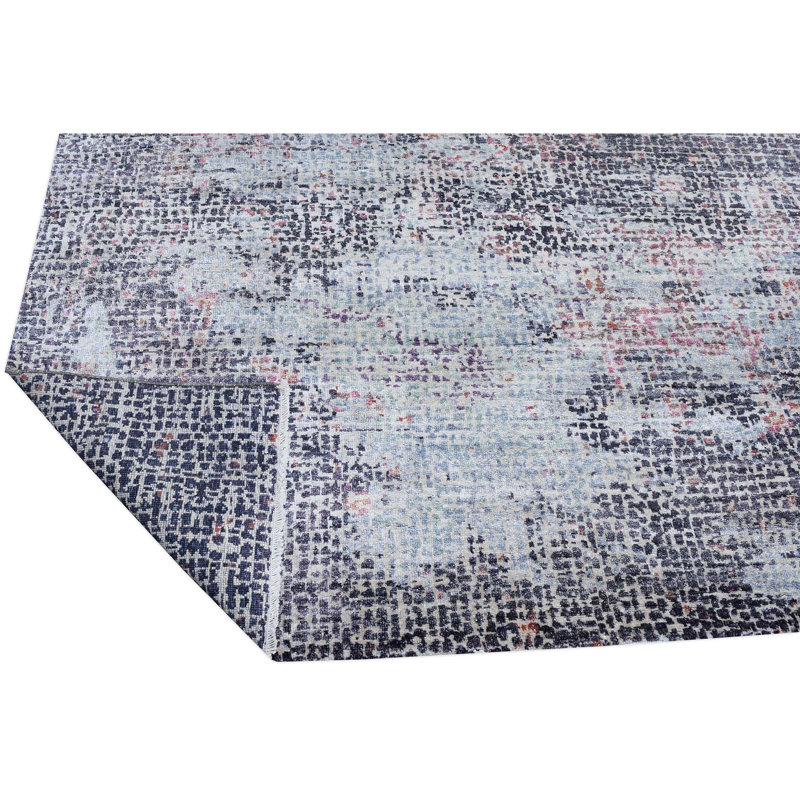 Tapis rectangulaire en laine / viscose noué à la main gris / mauve / rouille, Rectangle 8 pi x 10 pi