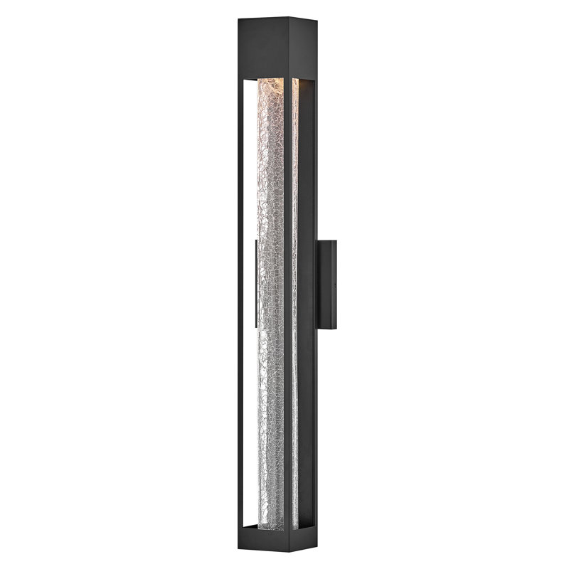 Très grande applique murale d'extérieur moderne 35 po avec verre craquelé Hinkley Vapor, Noir