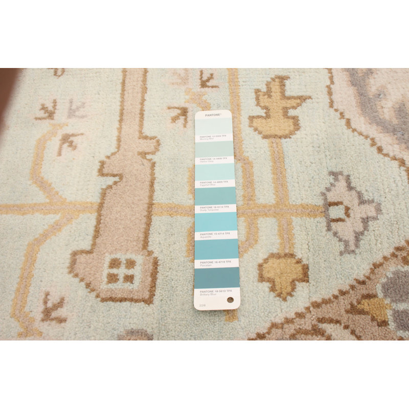 Tapis unique en laine bleu clair / kaki clair 8 pi 10 po x 8 pi 10 po New Age Antoni