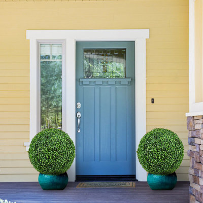 2PCS 7.09In Small Artificial Boxwood Topiary Ball With With Daisy Flowers Hanging Faux Realistic Greenery Balls For Indoor Outdoor Wedding Party Backyard Porch Garden And Home Decor