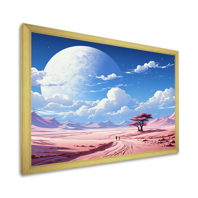 «Desert Twilight Traverse In Space III», art mural paysages spatiaux, Cadre doré à coins fermés, H 24 po x l 32 po x P 1 po