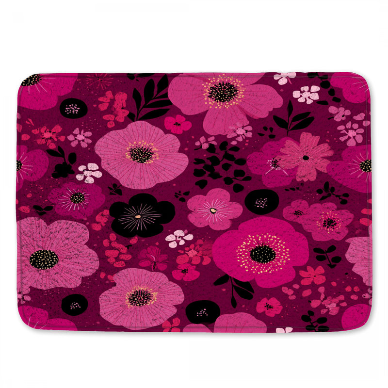 Floral Bath Mat Pattern Bathroom Decor Bohemian Boho, Single - 17" L x 24" W, Pink Floral 5