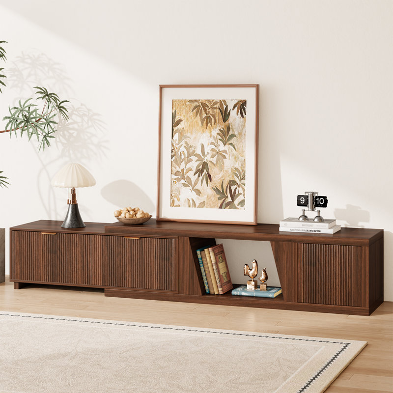 Wood Extendable TV Stand From 63"W-98.5"W With Storage Cabinet, Adjustable Shelf & Drawers For Living Room, Walnut