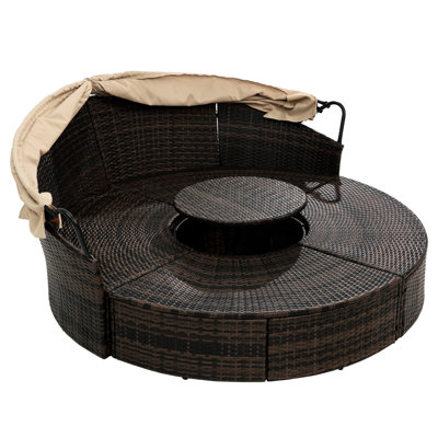 Lit rond confortable pour l'extérieur: salon avec auvent réglable et patio noir: coussins et coussins épais