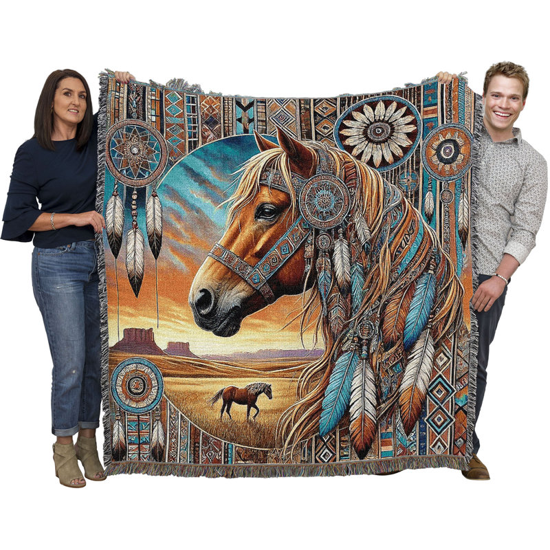 Jeté en coton Pure Country Weavers, Cheval tribal peint