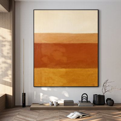Très grande reproduction d'art sur toile - Art abstrait minimaliste terre cuite et dégradé aux tons dorés, œuvre d'art contemporaine pour le salon ou la chambre à coucher - "Assemblage requis (cadre non fini)"