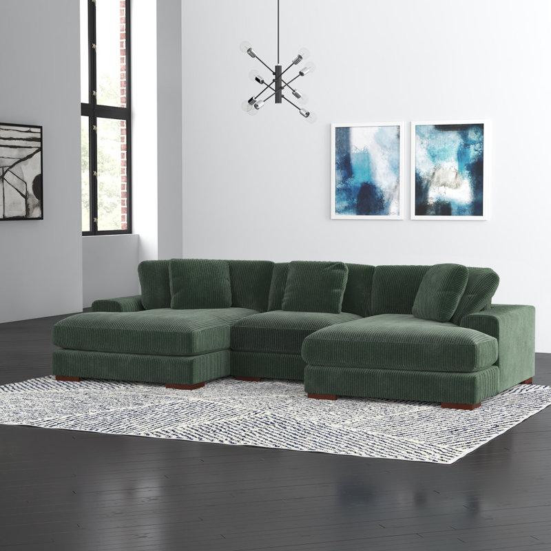 Cabbar 3-Piece Upholstered Sectional, Dark Green Corduroy