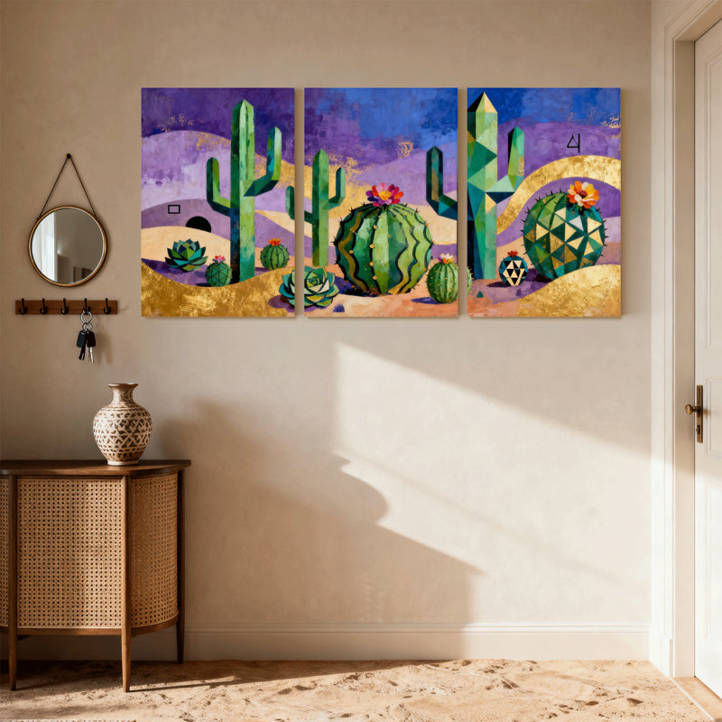 «Cactus Desert Cactus Landscape», ensemble de 3 impressions sur toile, H 24 po x l 48 po