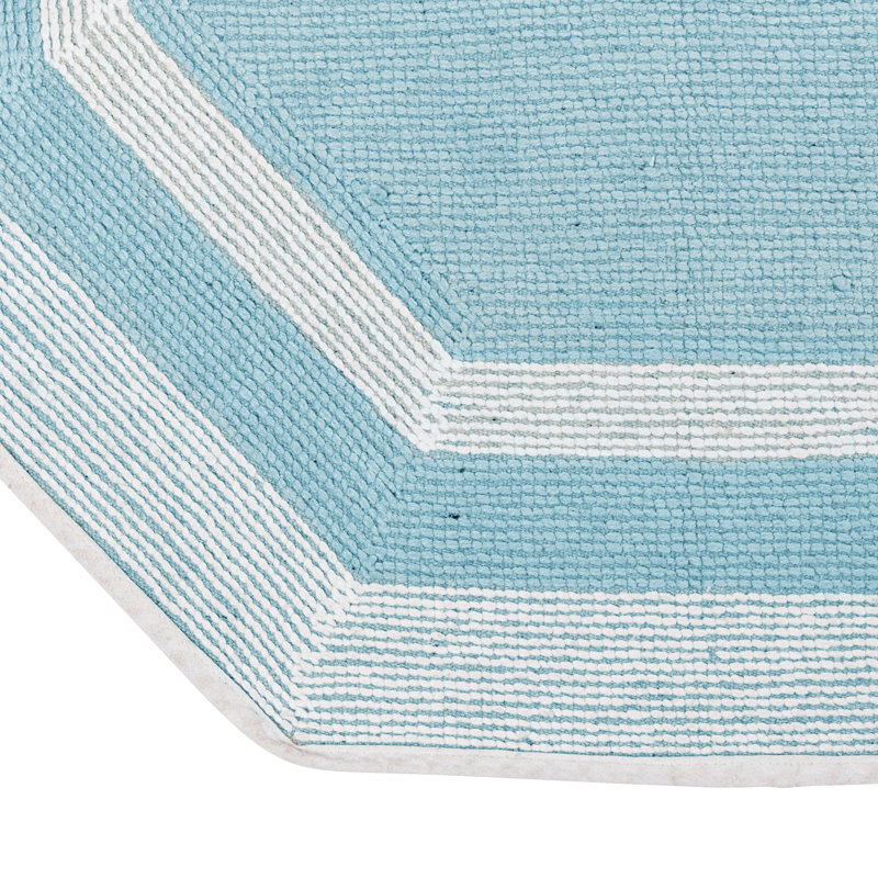 Ipke Cotton Bath Mat, White/Sky Blue Center
