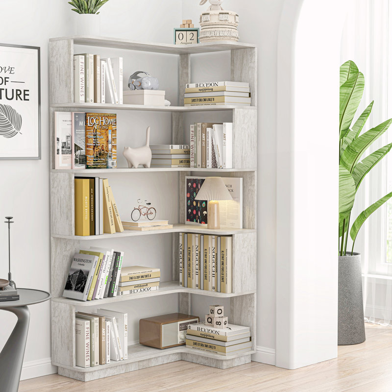 Bibliothèque de coin autoportante pour le salon, Gris clair