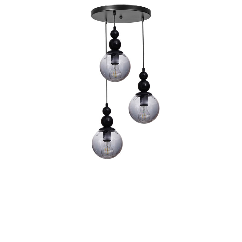 Lustre, 3 niveaux, Gris / Noir, Trois lumières