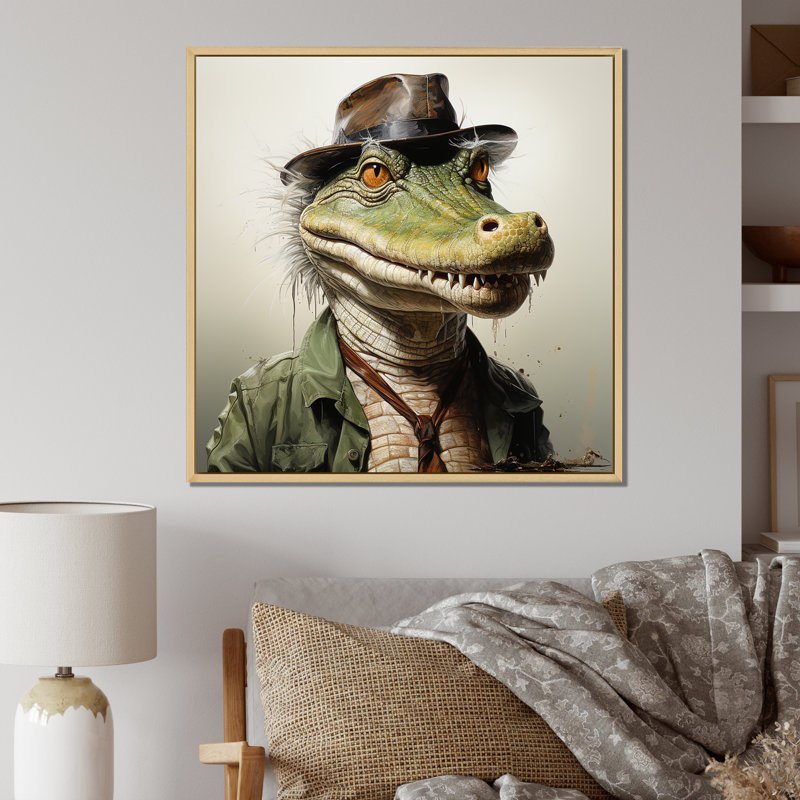 «Alligatorin» de campagne, art mural crocodile, Cadre flottant brun, H 30 po x l 30 po x P 1,5 po