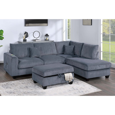 Ensemble de canapé modulaire 3 pièces de style moderne avec port USB et repose-pieds avec accoudoir à droite et canapé à accoudoir à gauche