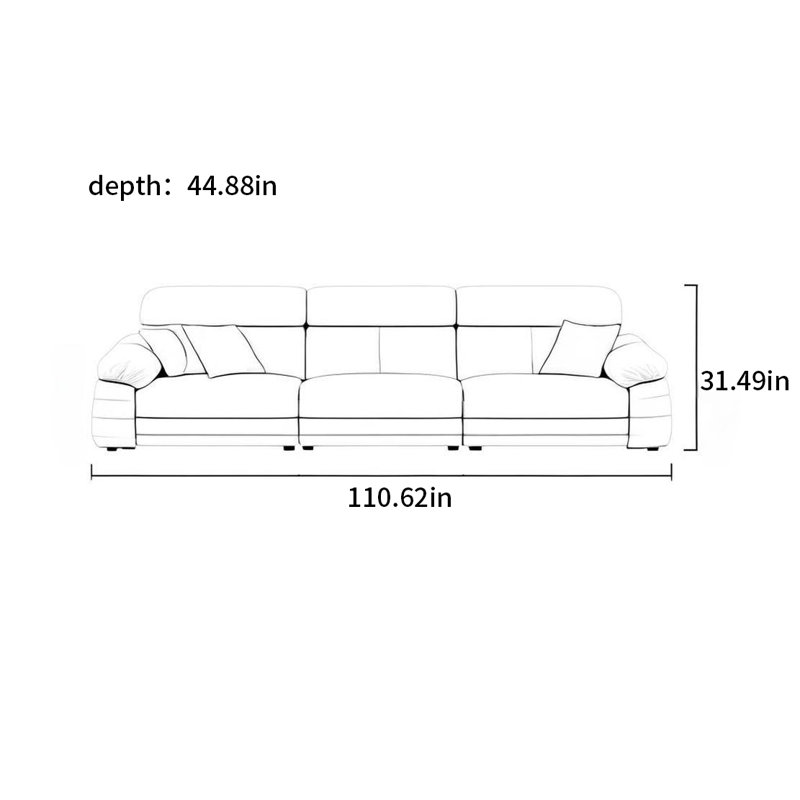 Canapé en ligne crème, H 31,49 po x l 110,62 po x P 44,88 po, Vert clair