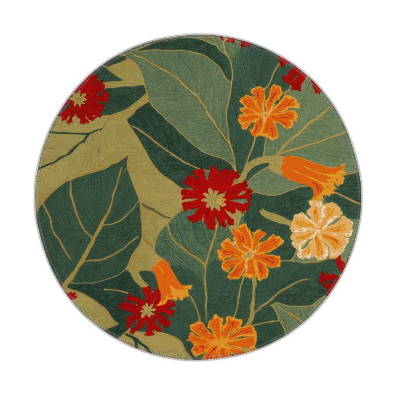 Tapis d'intérieur et d'extérieur brun Botanical, Rond 5 pi