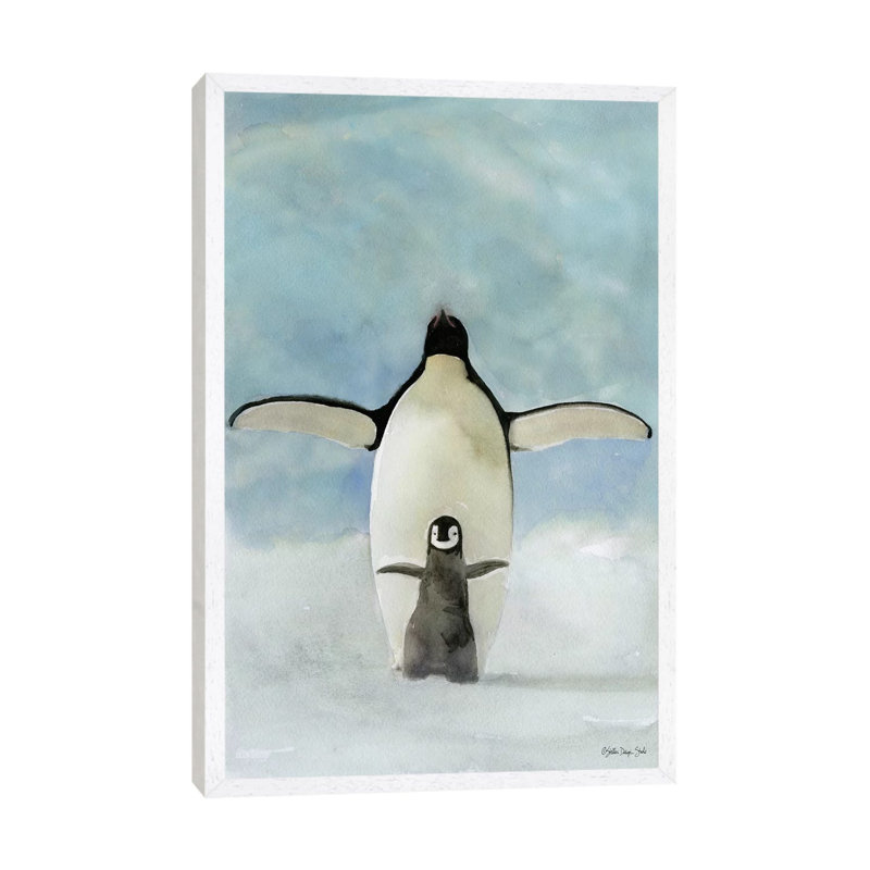 Penguins - Painting on Canvas, White Floater Framed, 66.04cm H x 45.72cm W x 3.81cm D