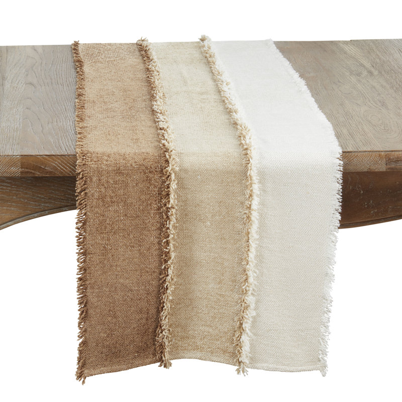 Colour Cascade Fringed Table Runner, Brown/White