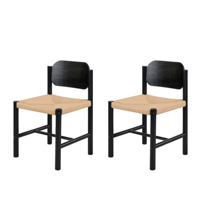 Sturdy Wooden Dining Chairs with Handmade Paper Rope Weave Seat, Perfect for Indoor Use and Small Spaces, Set of 2（Only Chair）