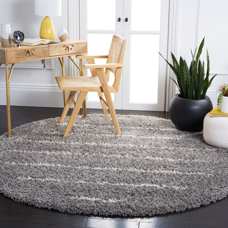 Kalajah Shag 600 Performance Striped Rug, Round 6'7"