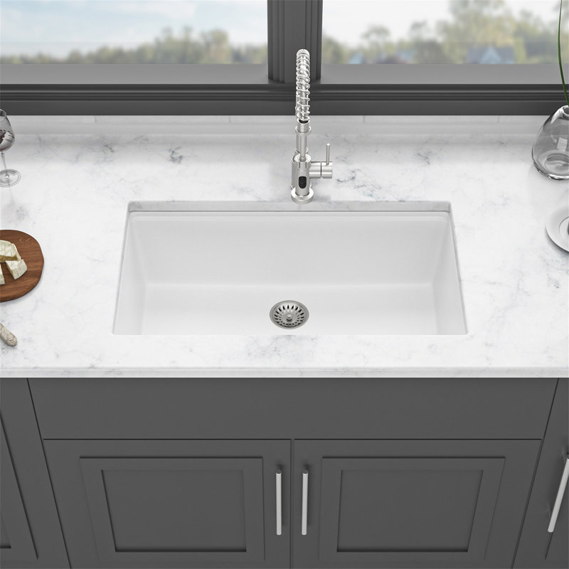 Quartz Kitchen Sink - 32" X 19" X 9.65" White Granite Composite Workstation Undermount Kitchen Sink, White