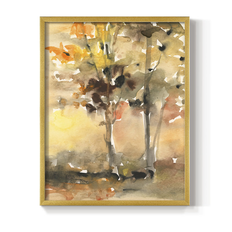 «Fall Foliage Watercolor II», reproduction encadrée - bois massif, Or, H 14 po x l 11 po