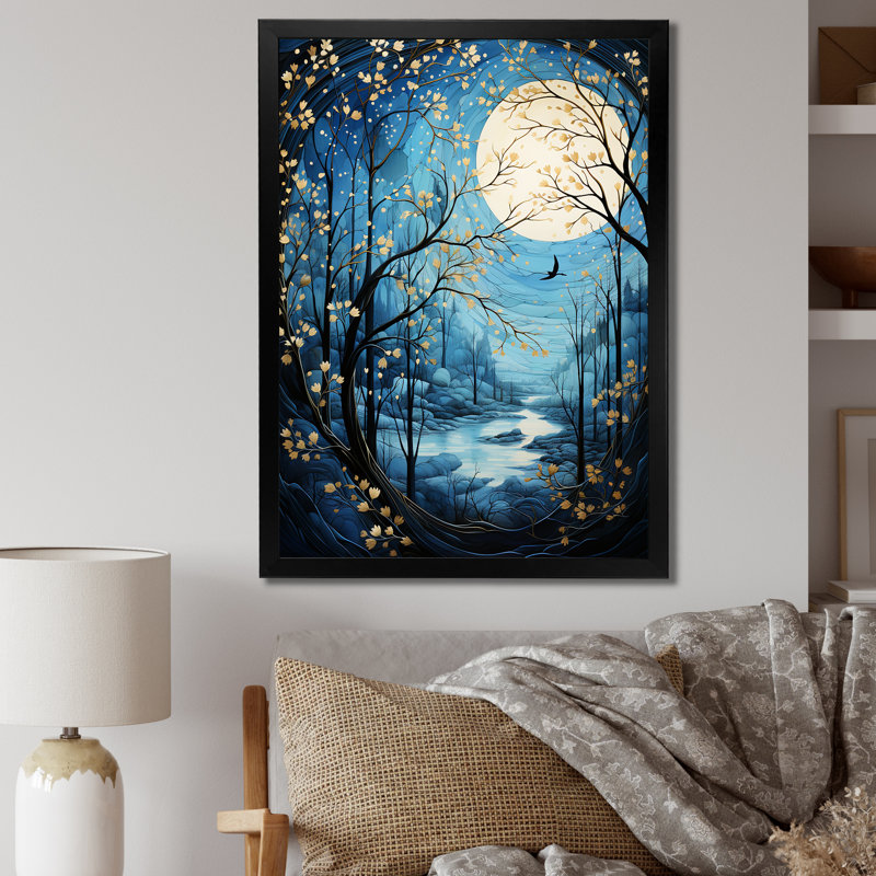 Silhouette d'arbre monochrome au clair de lune - impression sur toile florale, Cadre photo noir, H 20 po x l 12 po x P 1 po