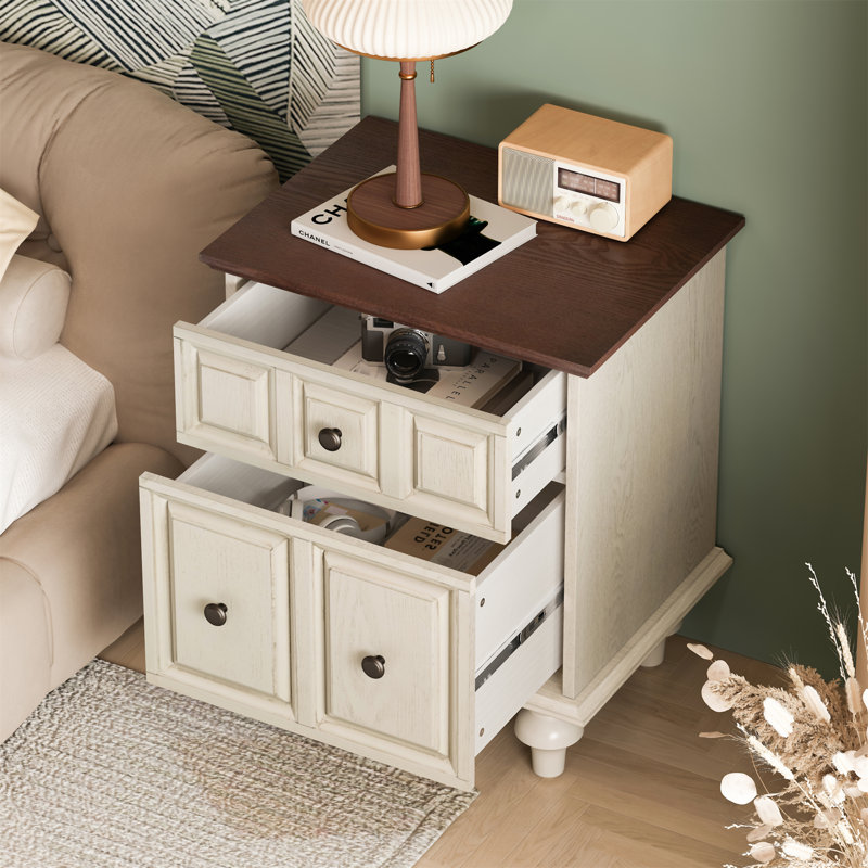 20.47"Vintage Nightstand With 2 Drawers And Roman Column Legs(Includes Only Nightstand), Antique White