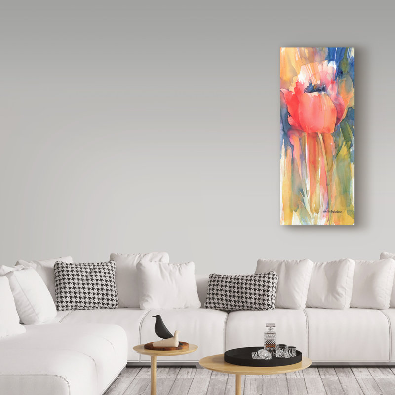 Posing Red Flower Watercolor Canvas Art, 32" x 14"