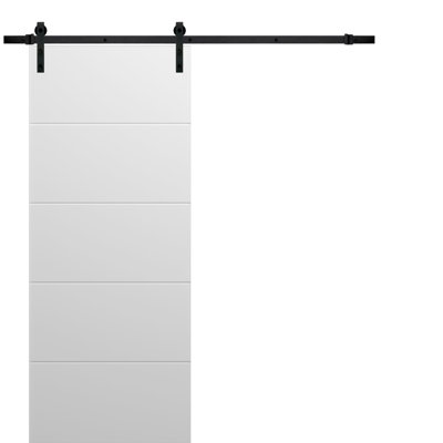 Sliding Barn Door With Hardware | Planum 0770 Painted White Matte | 6.6FT Rail Hangers Sturdy Set | Modern Solid Panel Interior Doors-24" X 84"-Black Rail