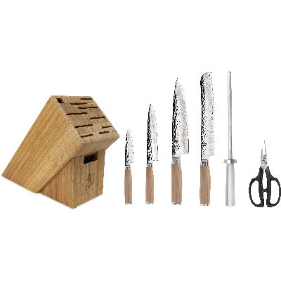 Shun Premier Blonde 7 Piece Essential Block Set, Includes 8" Chef, 4" Paring, 6.5" Utility, 9" Bread Knives & Herb Shears, Handcrafted Japanese Knife Set, Pakkawood Handles