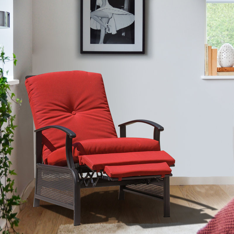 Chaise de patio inclinable avec coussins Jeftha, Rouge