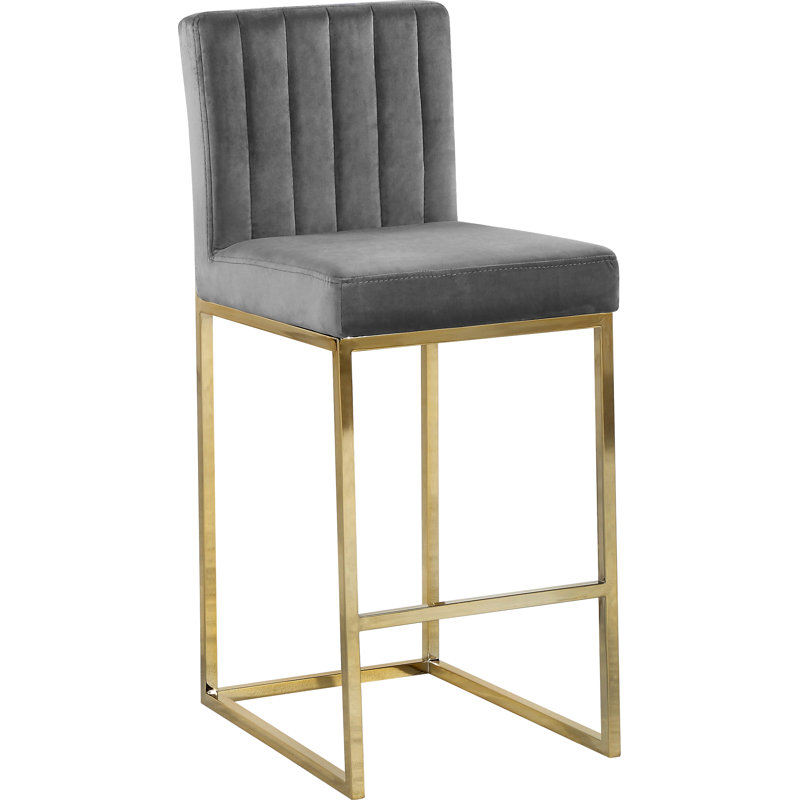Tabouret de comptoir 26 po Amberdawn, Or poli, Velours gris