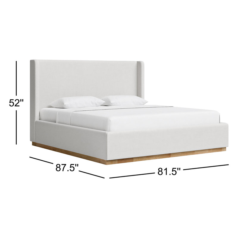 Aaryah Earby Upholstered Panel Bed, King, Cream Linen Textured Fabric