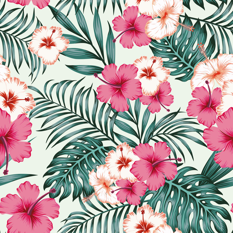 Hibiscus Leaves Seamless Tropical Pattern Background by Andre_Poulin - Wrapped Canvas Print, 30cm H x 30cm W