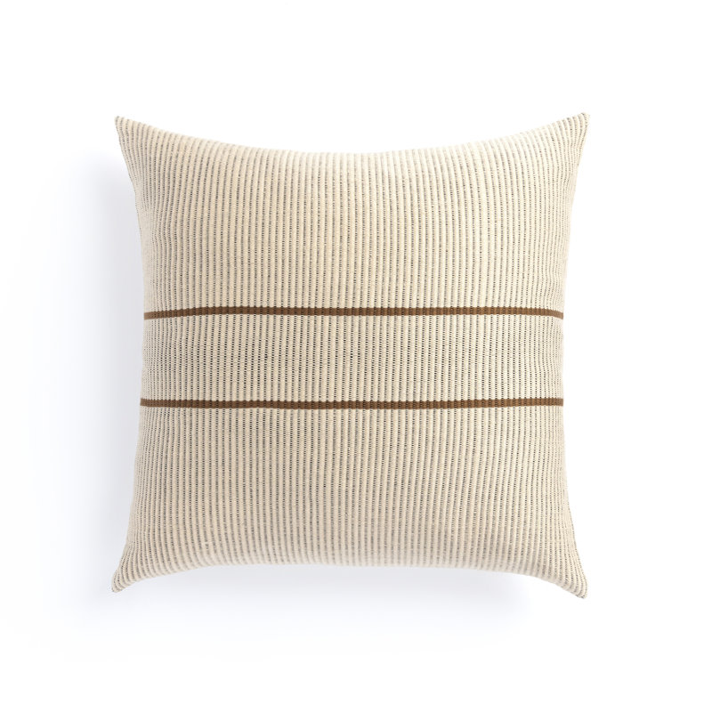 Handwoven Beige and Brown Cotton Square Pillow