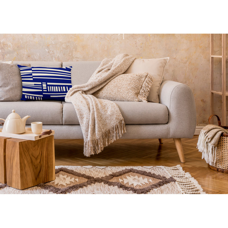 Housse et insert de coussin rectangulaire en polyester pour l'intérieur et l'extérieur, Bleu marine