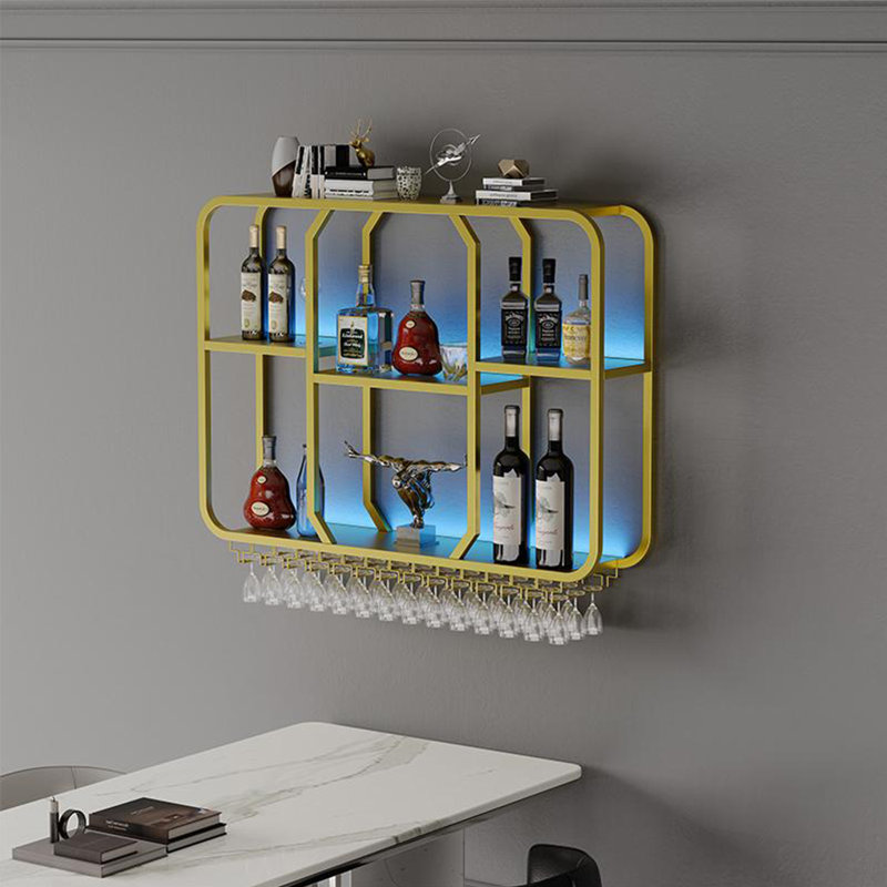 Small Wall Mounted Wine Rack, Gold, 31.4" H x 47.2" W x 7.8" D