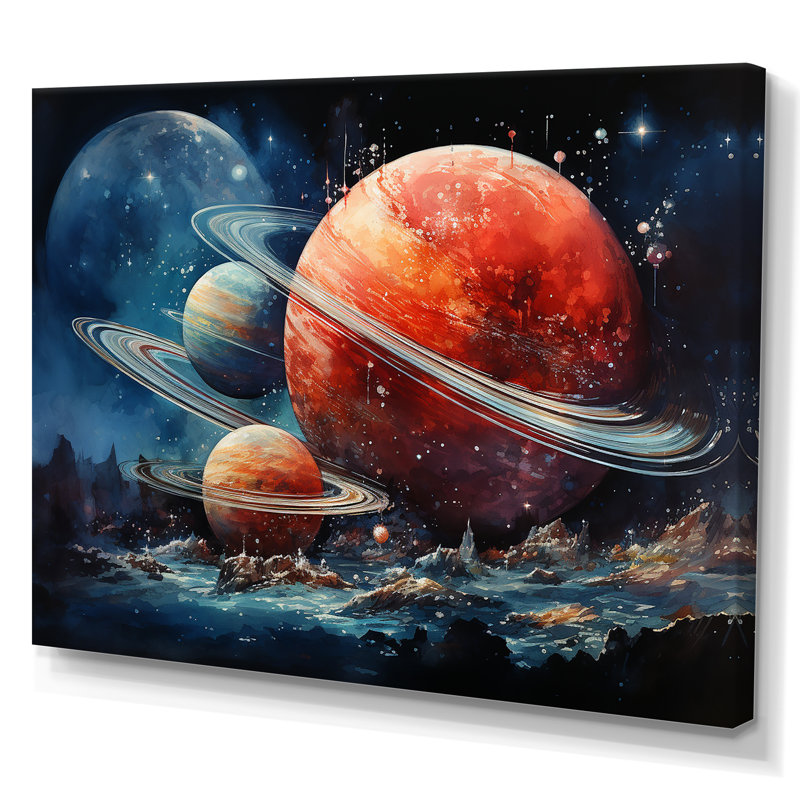 Saturn Ruby Rings Orbiting Elegance I sur impression sur toile, H 30 po x l 40 po x P 1,5 po, Toile tendue
