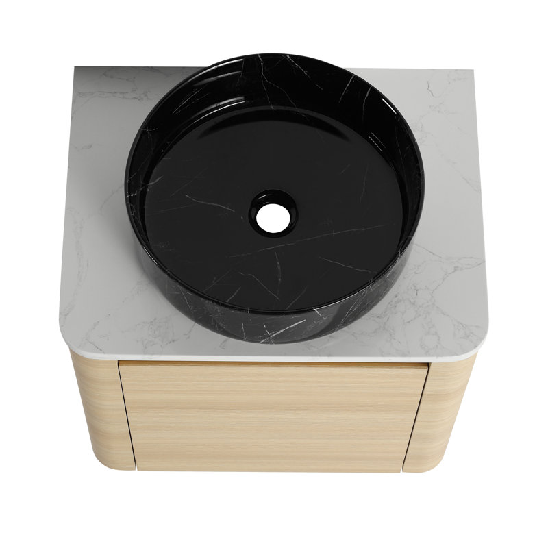 Meuble-lavabo mural 24 po avec lavabo d'art en céramique et porte à fermeture en douceur 24 po, Chêne