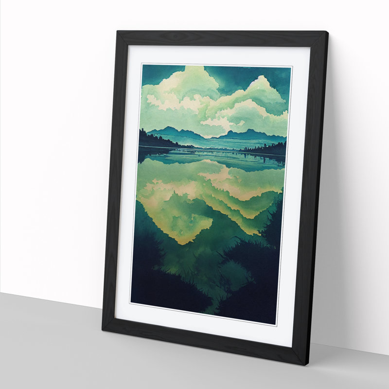 Watercolour Lake Vol.5 1 Piece Single Picture Frame Wall Art, 34cm H x 25cm W x 2cm D, Oak