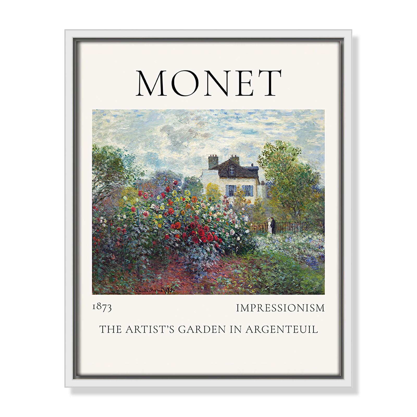 Artists Garden in Argenteuil Print by Claude Monet, No, 15.5" H x 12.5" W x 2" D, White Floater Frame