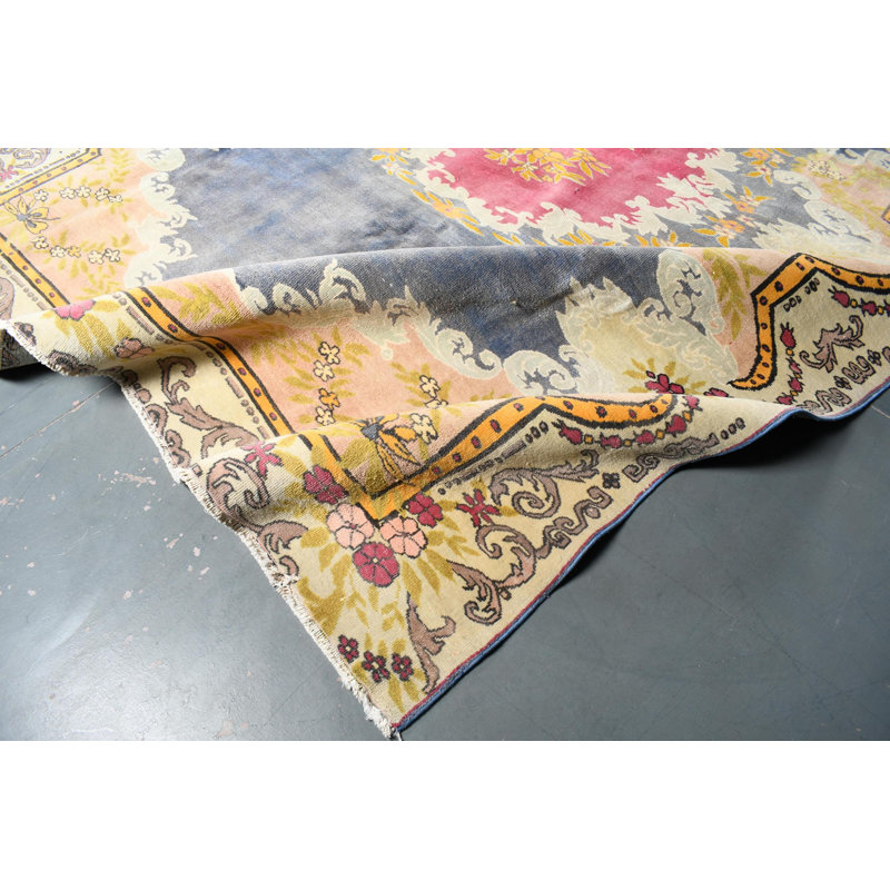 Tapis turc rétro tissé à la main à motif floral - idéal pour décorer le salon