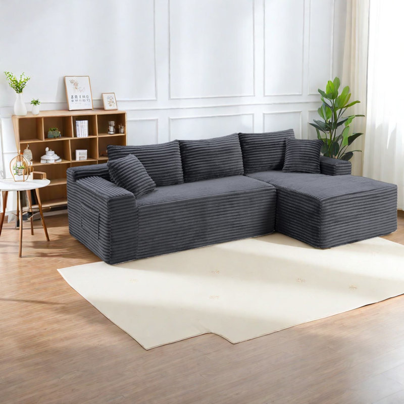 Compression Sectionals, Corduroy 94.5 Inch Modern L Shape Home Sofa