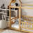 Twin Size House Floor Wooden Bed With Roof Frame,Safety Guardrails,Natural-875207797