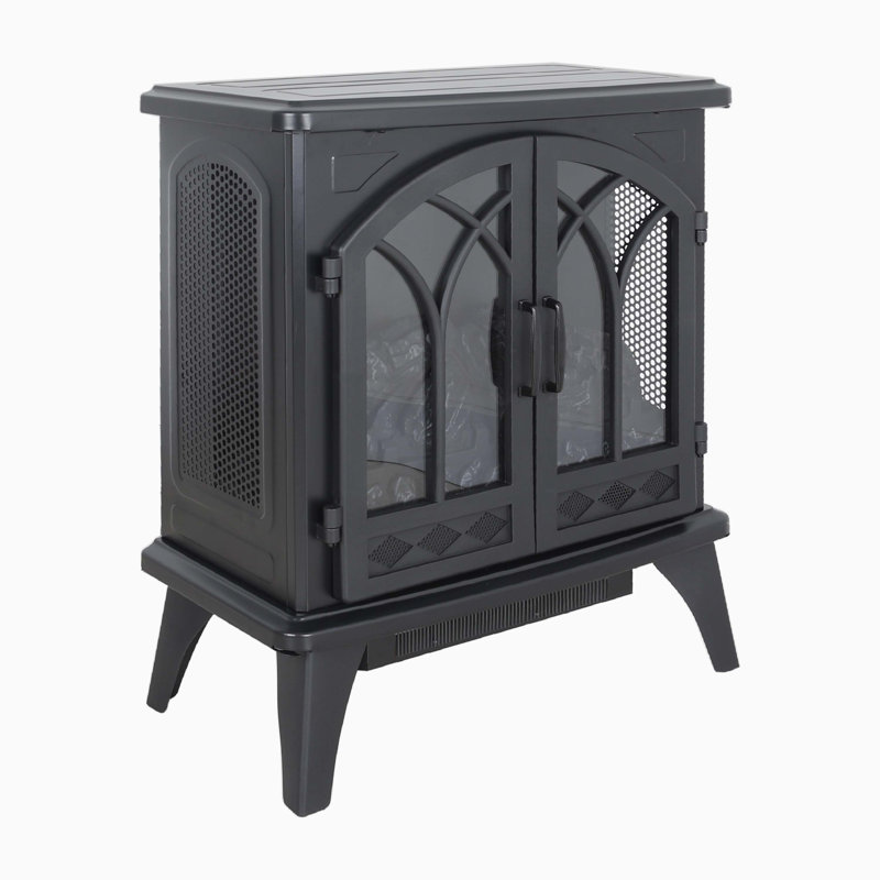 Foyer électrique à quartz 24 pouces à flamme infrarouge 3D avec télécommande, H 27,57 po x l 23,77 po x P 12,07 po, Gris