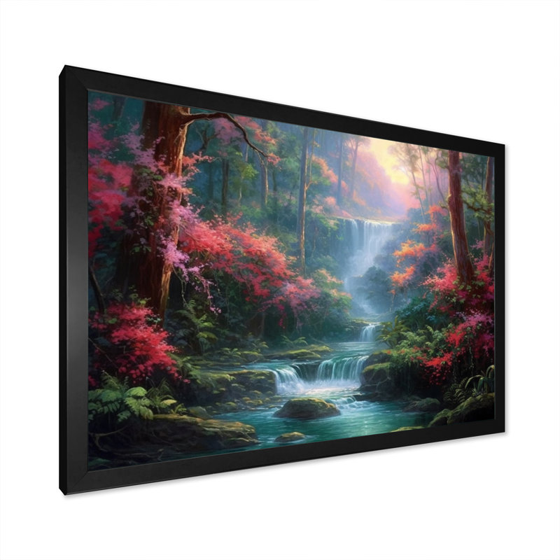 «Pink Green Dusk's Embrace Landscape II - Lakes & Rivers», reproduction sur toile, H 16 po x l 32 po x P 1 po