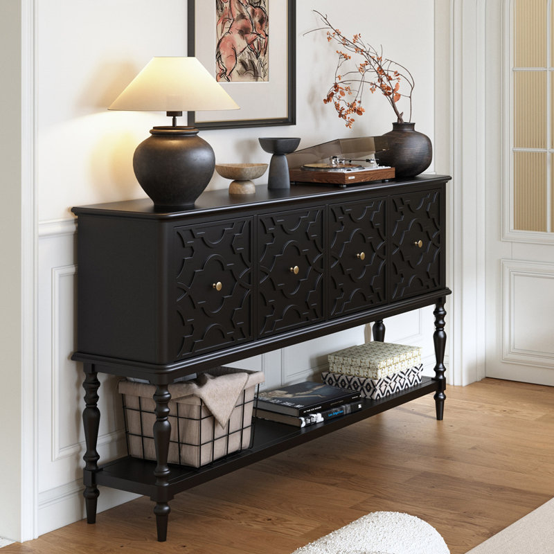 Console rétro de style français, Noir, H 39,4 po x l 63 po x P 15 po