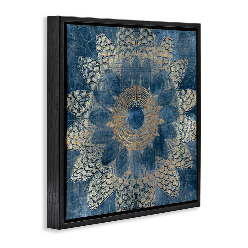 Cadre flottant bohémien à vagues Mandala, design par Jacob Q, Cadre flottant noir de jais, H 18 po x l 18 po