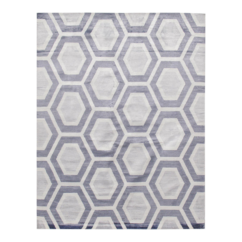 Tapis de la surface en soie 9 pi x 12 po noué la à la main one-of-kind Maplecrest